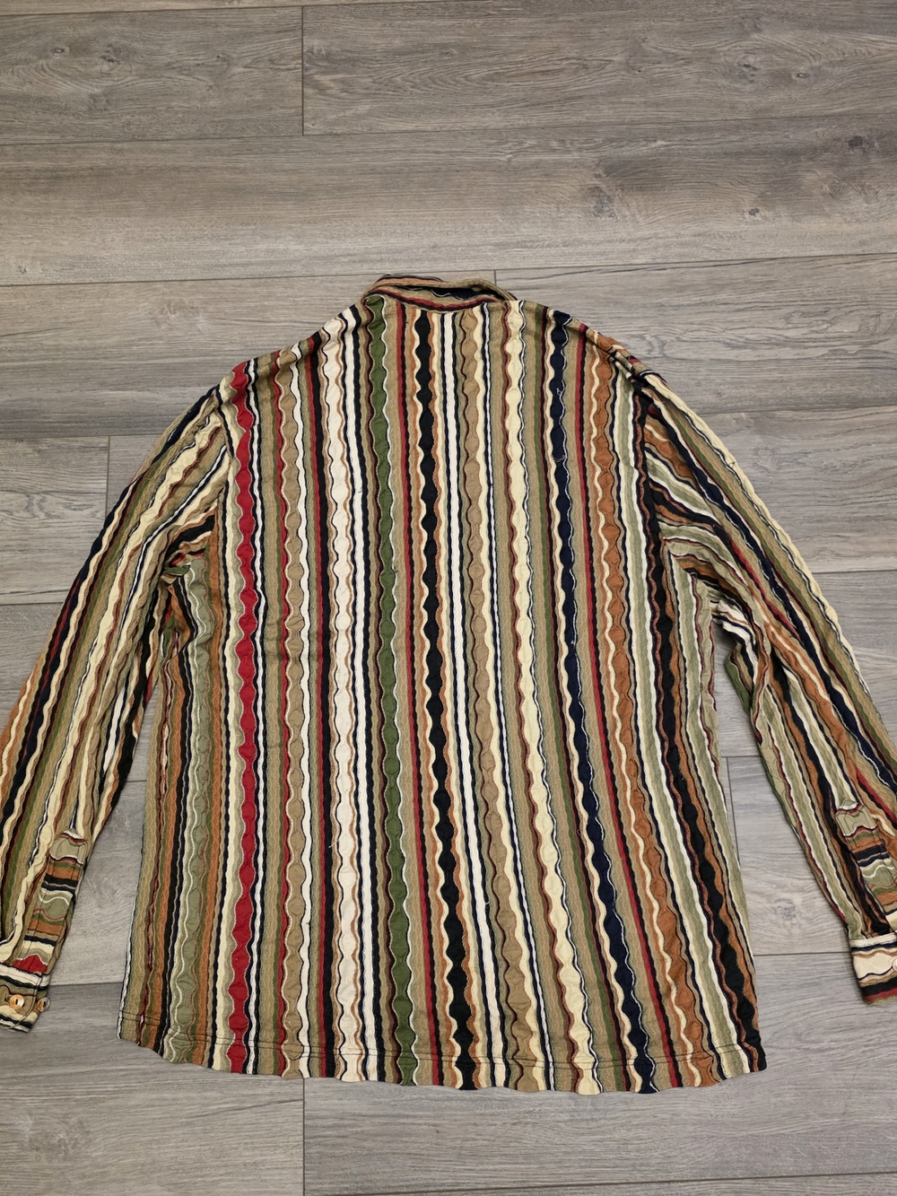 COOGI Multicolor Striped Long Sleeve Button-Down Shirt - Red, Green, Black, Tan - Picture 2 of 11
